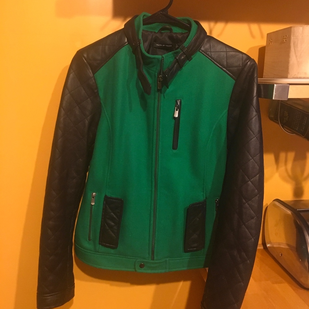Truth of Touch Astor Leather & Wool Bomber Jacket